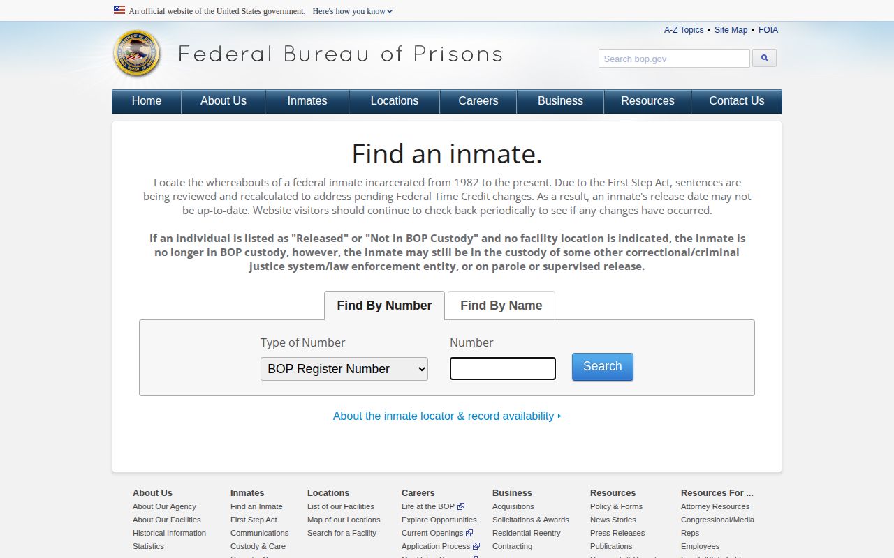 Federal Bureau of Prisons release date search relevant to Essex County
