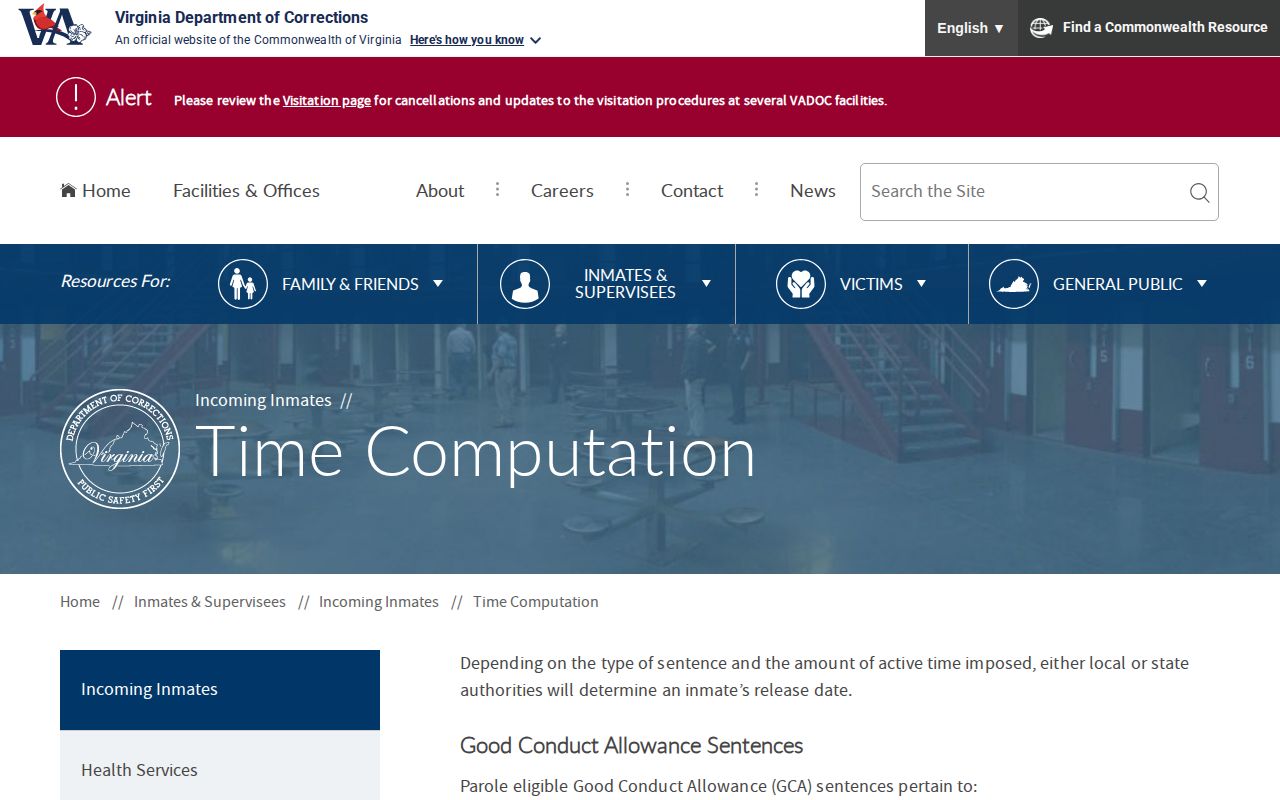Essex County inmate release date earned-time categories